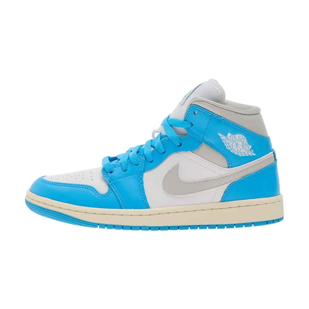 Bota Jordan 1 Mid Dark Powder Blue White Sail Neutral Grey (Women's)