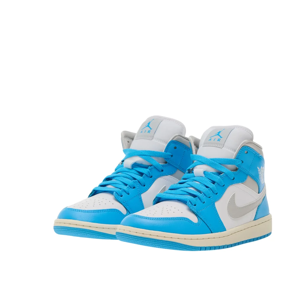Bota Jordan 1 Mid Dark Powder Blue White Sail Neutral Grey (Women's)