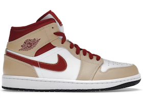 Bota Jordan 1 Mid Light Curry Cardinal