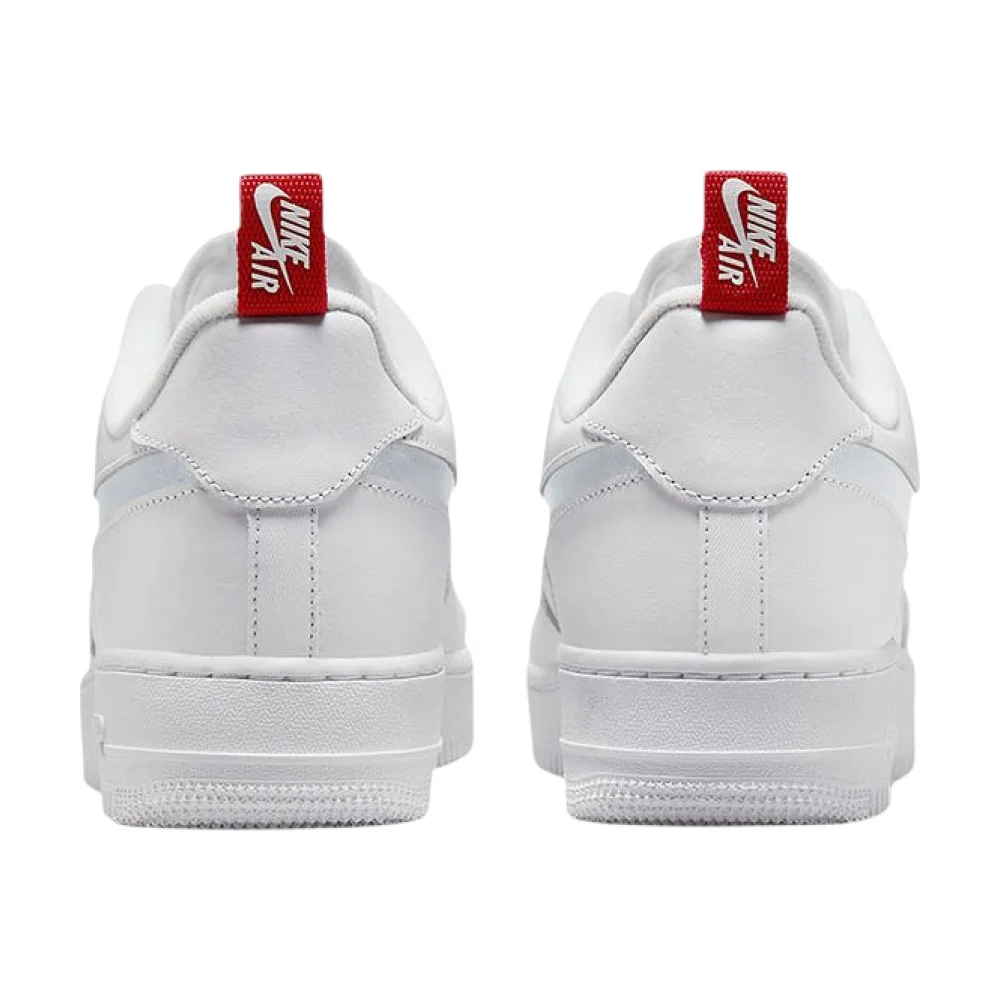 Bota Nike Air Force 1 Low Cut Out Swoosh White University Red Metallic Silver — Outlet